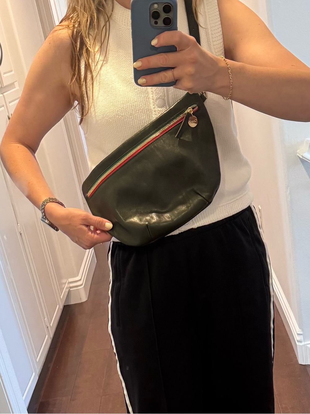 Clare V Leather Crossbody Bag with Red and Green Zip Trim - Picture 4 of 4